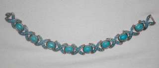 Southwestern Turquoise Stones Hugs and Kisses Silver Bracelet  