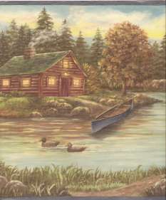 MOOSE CABIN & CANOE ON THE LAKE BEAUTIFUL COUNTRY Wallpaper Wall 