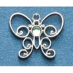 Pack of 8 Jeweled Silver Scroll Butterfly August Birthstone Pins 1