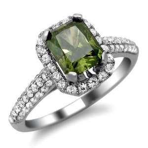  1.87ct Green Cushion Cut Diamond Engagement Ring 18k White 