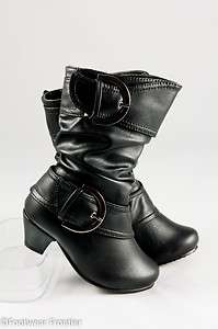 Toddlers Slouchy Buckles Faux Leather Heels Boots A9FBK  