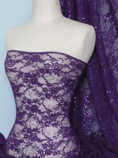 Purple sequins flower soft stretch spandex lace fabric Q279 PPL