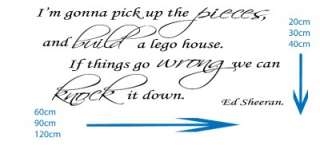 Ed Sheeran Lego House Song Lyrics Wall Art Sticker Decal Wallpaper 