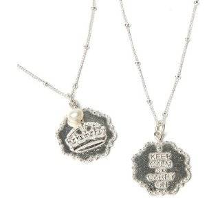Keep Calm and Carry On Crown Sterling Silver Charm Necklace British 