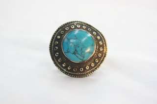 VINTAGE AFGHAN ETHNIC TRIBAL TURQUOISE RING   SIZE 9 .  