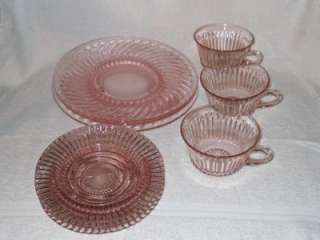 9pc Anchor Hocking Queen Mary Pink Depression Glass Set  