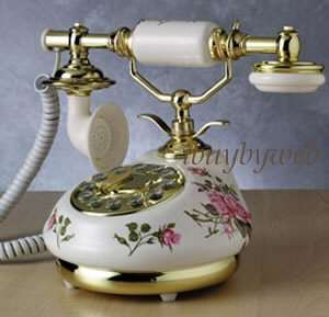 Antique Vintage Retro Style White Rose Porcelain Phone  