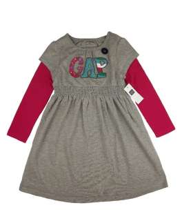 Nwt New Girl Double Sleeves Dress Baby Gap Size 4T Pink Gray  