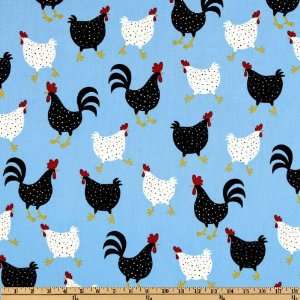  44 Wide Metro Market Chicken Blue Fabric By The Yard 