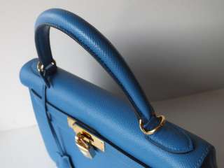Hermes Kelly 28 cm Blue France Courchevel Gold HW Very Rare No strap 