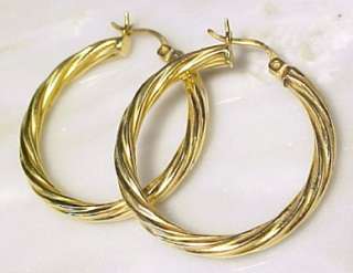 14KT Solid Yellow Gold Twist Hoop Earrings 1  