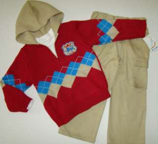 NWT Boys Red Preppy Sweater Pant 3 Piece B.T. KIDS 2T  