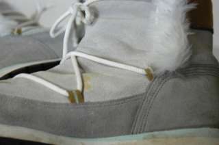 NIKE Wms Pom Pom Boots Faux Fur Suede Satin Gray US8 UK5.5 Eur39 
