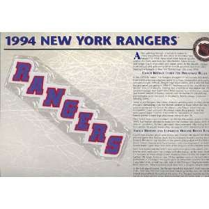  1994 New York Rangers Official Patch on Team History Card 