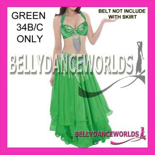 BELLY DANCE COSTUME SET 2 PC BRA TOP LAYERS SKIRT 8 CLR  