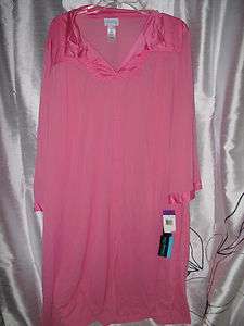 NWT Vanity Fair *2X* Pink Long Sleeve Silky Slinky Nylon Nightgown 