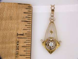 Vintage Antique Victorian Diamond Gold Filigree Pendant Necklace 