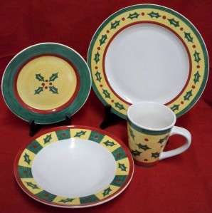 Libbey Holiday Holly Christmas Stoneware 4 Pc Place Set  