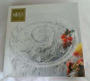 MIKASA CRYSTAL GLASS SEASONS HOLLY CLEAR GLASS SERVING CHIP & DIP 