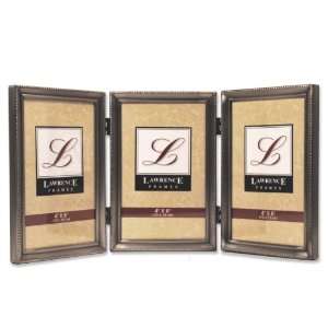  4x6 Hinged Triple Brushed Pewter Beaded Metal Picture Frame 