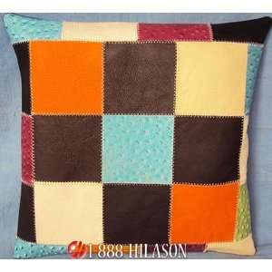   Decorative Cowhide Smooth Leather Patch Work Pillow