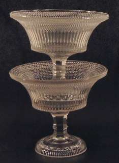 Pair of Clear Pressed Glass Compotes w Fluting Beading  