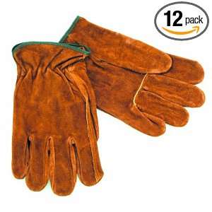   Gloves, Brown Split Cowhide, Unlined, Shirred Wrist, Large (12 Pack