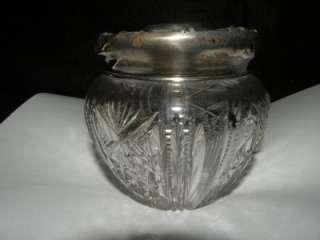 ANTIQUE AMERICAN BRILLIANT CUT GLASS DRESSER JAR WITH STERLING 
