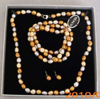 HONORA FRESHWATER PEARL METALLIC BAROQUE SET NECKLACE 3 BRACELETS AND 