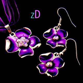 H8351 Women Wedding Purple Gemstone jewelry Flower Style Necklace 