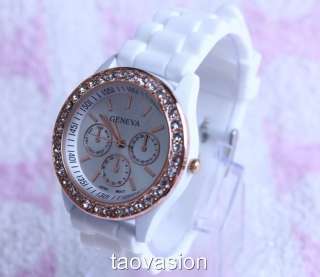 1Pcs Luxury Geneva Silicone Womens Wrist Watch with Crystal Decor 7 