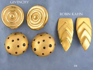 Designer Gold Tone Robin Kahn & Givenchy Clip Earrings  