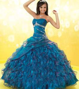 Blue Strapless Quinceanera Prom ball gowns Wedding dress Custom 4 6 8 