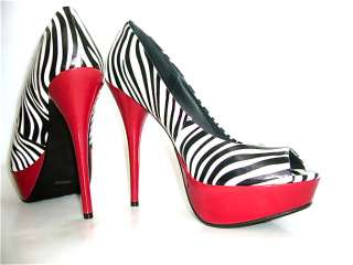 New Zebra Red PeepToe Platform Dress Heels Shoes pumps  