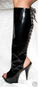 sexy 6 knee high open toe zipper/lace boot size 5  