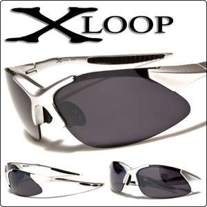 NEW X Loop Motorcycle Sport Wrap Around Designer Silver Sunglasses 
