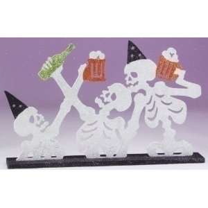  Pack of 2 Festive Shimmering Skeletons with Beer Mugs 