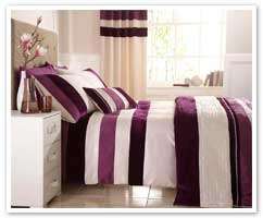 Plum Purple & Cream Stripe Bedding  