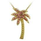   com 18k and Rose Gold over Silver Champagne Diamond Palm Tree Necklace
