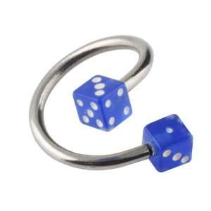  Stainless Steel Hoop with Twirl Blue Dice Jewelry