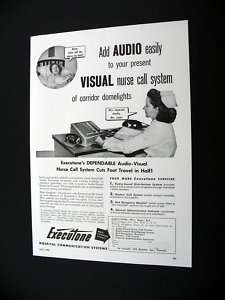 Executone Audio Visual Nurse Call System 1956 print Ad  