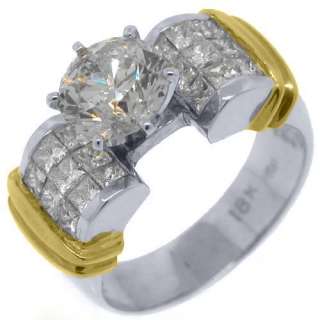 WOMENS 3 CARAT ROUND SQUARE CUT DIAMOND ENGAGEMENT RING TWO TONE 18KT 