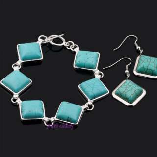 blue howlite turquoise Square bead bracelet dangle earring set