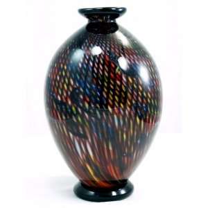  Italian Design Heavy Black Reticello Glass Art Vase Patio 