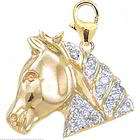 FindingKing 14K Gold 1/10ct Diamond Horse Head Spring Ring Charm
