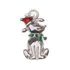   Silver Plated Enamel Charm Christmas Puppy Dog With Santa Hat 19mm (1