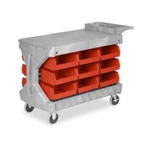  45 x 24 x 35 Bin Utility Cart with 11 x 11 x 5 Red Bins 