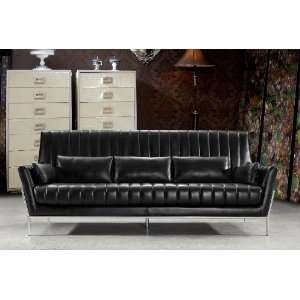  0721   Luxury Black Leather Sofa Set