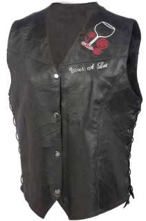   Glass and Roses Black Leather Motorcycle Vest Biker Ladies NEW  