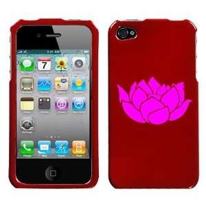  APPLE IPHONE 4 4G PINK LOTUS ON A RED HARD CASE COVER 